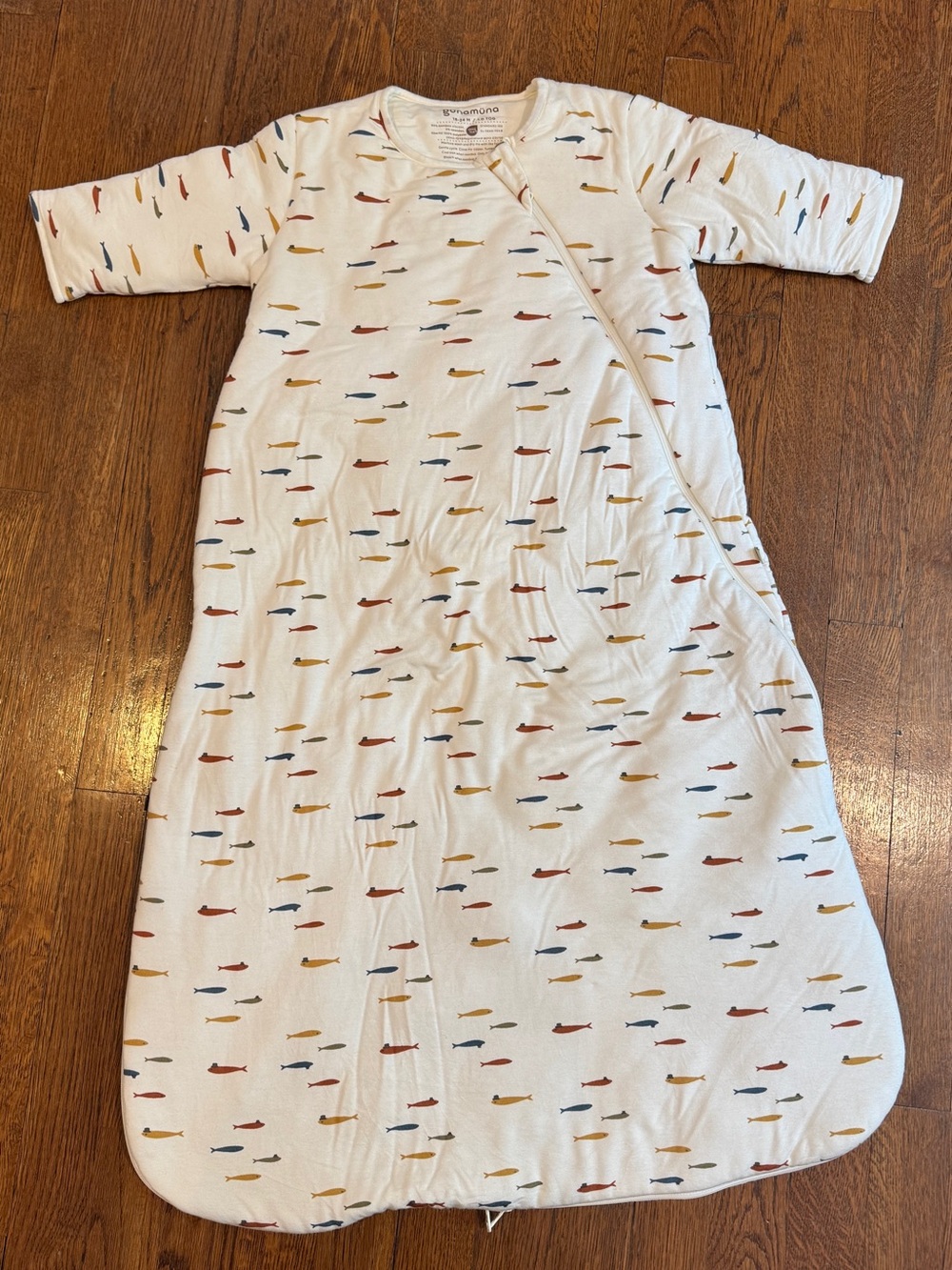 Organic Fish Print Baby Sleep Gown - White with Multicolor Fish gunamuna new